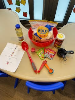 A table with some food and utensils on it